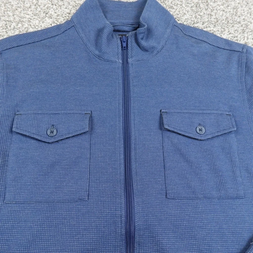 2Undr Jacket Mens M Blue Houndstooth Zip Flap Pocket Bomber‎ Sweater Sweatshirt